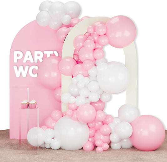 PartyWoo Pink and White Balloons - 140-Piece Pastel Balloon Set for Birthday Decorations | 18", 12", 10", 5" Sizes