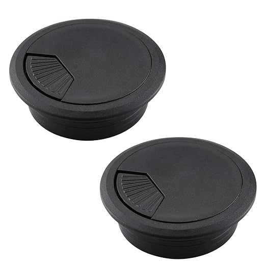 EASYEAH 2 Pcs Desk Grommet 2-1/16" / 53 mm, Desk Cord Hole Cover, Cable Grommet ABS Plastic, Desk Hole Grommet for Home & Office Pc, Detachable Adjustable Cable Cord Organizer-Black