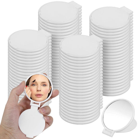 Telooco 100Pcs Round Compact Mirror for Purse Mini Folding Mirror Portable Pocket Mirror Makeup Small Mirror Vintage Portable Travel Makeup Mirror for Women Daily Use (White)