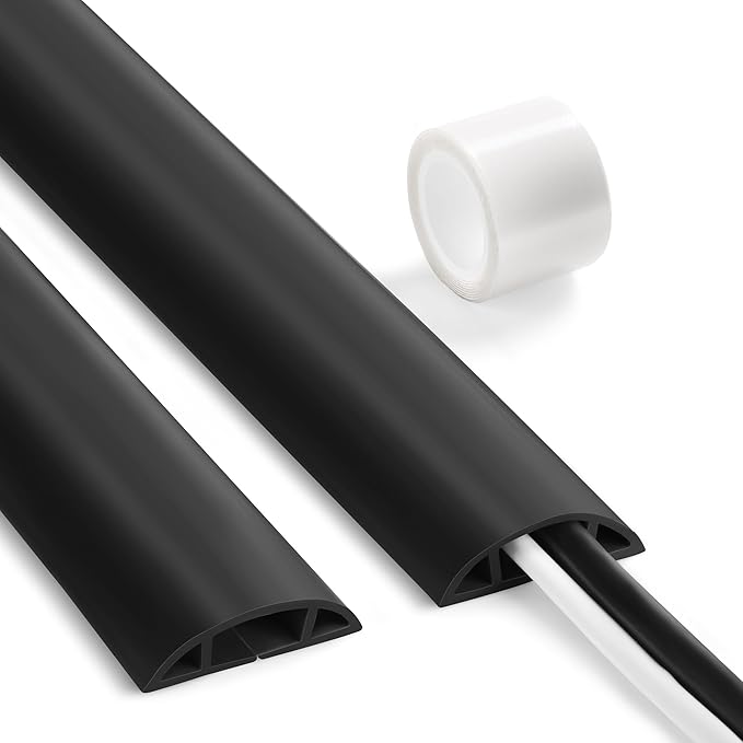 LZEOY 8.5ft Black Cord Protector, Soft Floor Wire Covers - Channel: 0.6"W x 0.32"H