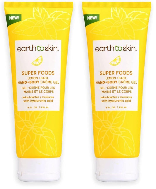 Earth To Skin Lemon & Basil Hand & Body Creme Gel - Hydrating Formula | 8 Fl Oz (Pack of 2)