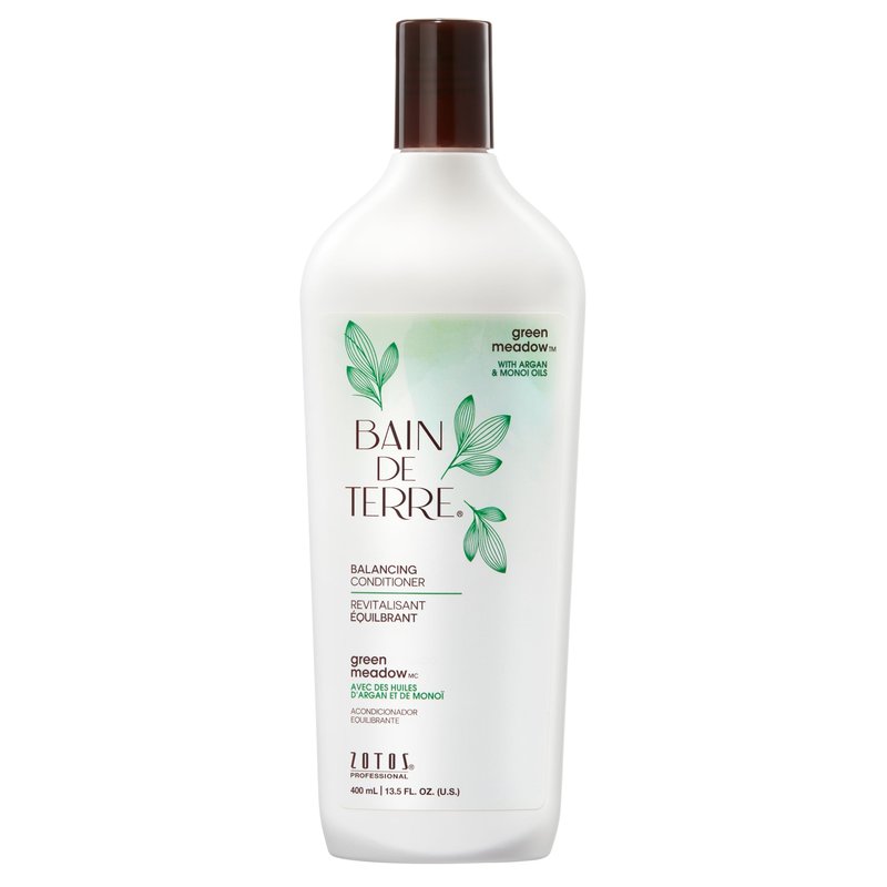 Bain de Terre Green Meadow Balancing Conditioner, Gentle Moisture Balance for Soft, Silky & Bouncy Hair with Argan & Monoi Oils, Paraben-free, Color-Safe, Vegan, 13.5 Fl Oz