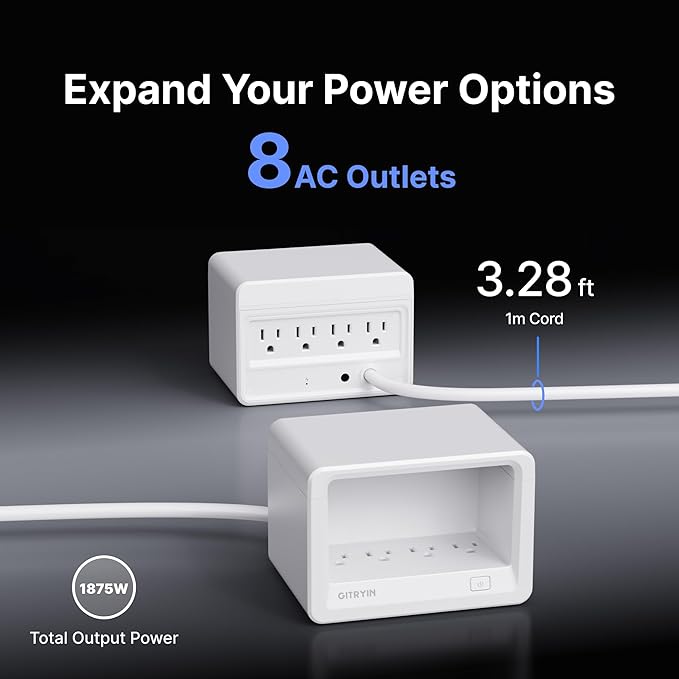 Gitryin 4 Type-C Retractable Wall Chargers with 1 USB A Port and 1 Power Strip, 12-in-1 Modular Charging Station