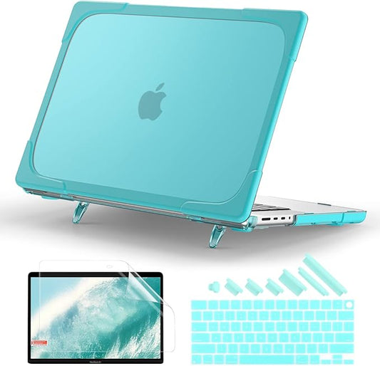Batianda Heavy Duty Case for New MacBook Pro 16 inch 2026 M5 2024 M4 2023 M3 2021 M2 Pro Max Chip- Ergonomic Foldable Kickstand (Holds 22lbs/Zero Wobble) Matte Translucent Rugged Armor Cover, Blue