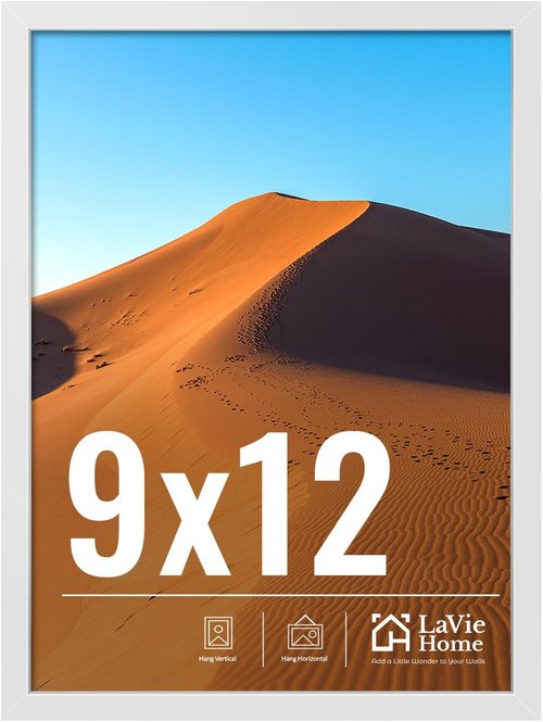 LaVie Home 9x12 Picture Frame - Classic White Wall Display with HD Plexiglas | Vertical & Horizontal Use