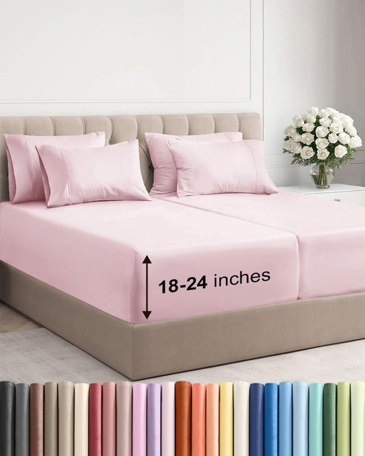 Skiennix Extra Deep Split King Sheet Set - 7 Piece Cooling Bedding - Soft, Wrinkle-Free Lavender Pink