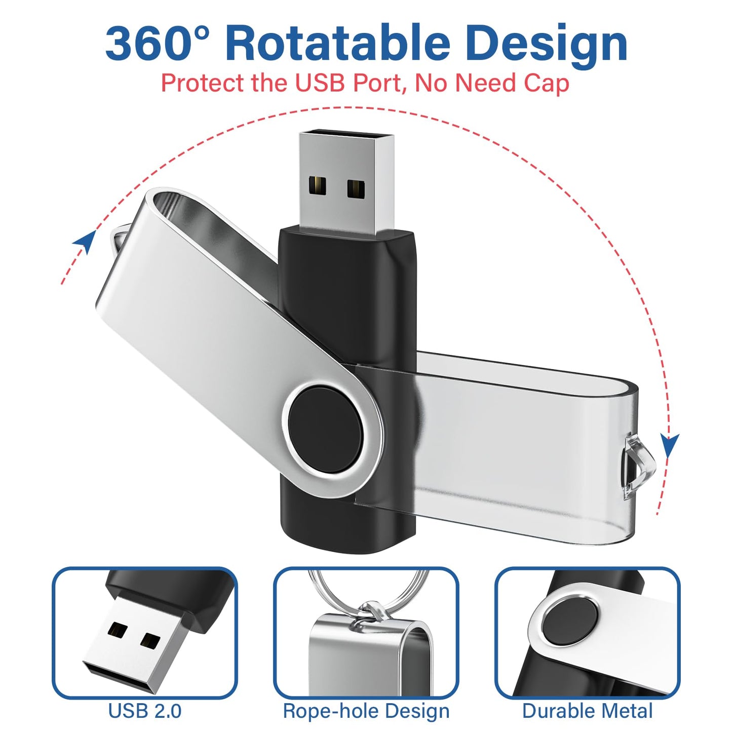 Wooolken Flash Drives 16GB 20 Pack with Keychains, Swivel USB 2.0 Thumb Drives Bulk USB Drive Memory Stick Date Storage Pack (Mixcolors)