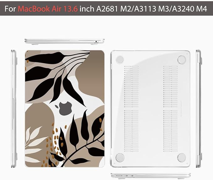 Teryeefi for MacBook Air 13.6 inch Case M5 M4 M2 M3 (2022-2026 Release) A2681 A3113 A3240 A3449, Plastic Hard Shell with Screen Protector & Keyboard Cover & USB 3.0 Adapter, Abstract Tropical Leaves