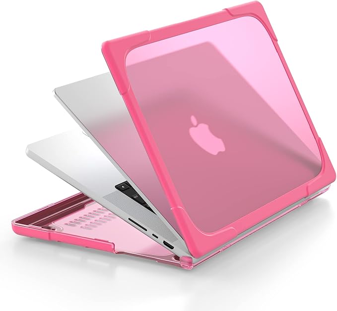 Batianda Heavy Duty Case for New MacBook Pro 16 inch 2026 M5 2024 M4 2023 M3 2021 M2 Pro Max Chip- Ergonomic Foldable Kickstand (Holds 22lbs/Zero Wobble) Matte Translucent Rugged Armor Cover, Pink