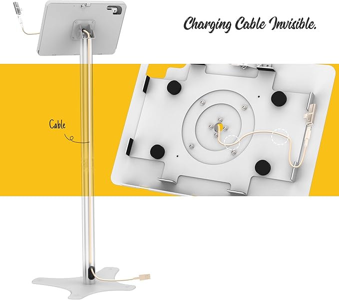 Beelta Tablet Floor Stand, Anti-Theft, Rotate Lockable Metal Tablet Enclosure+Aluminum Pole+Metal Base, Compatible with 10.9" iPad 10th, Pro 11" 1 2 3 4, Air 4 5, Air 11"(M2/M3), iPad 11"(A16)