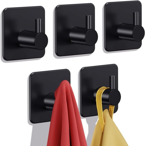 Auxmir Heavy-Duty Adhesive Hooks - 22lb Max Capacity, Waterproof Stainless Steel | 5 Pack for Bathroom & Kitchen