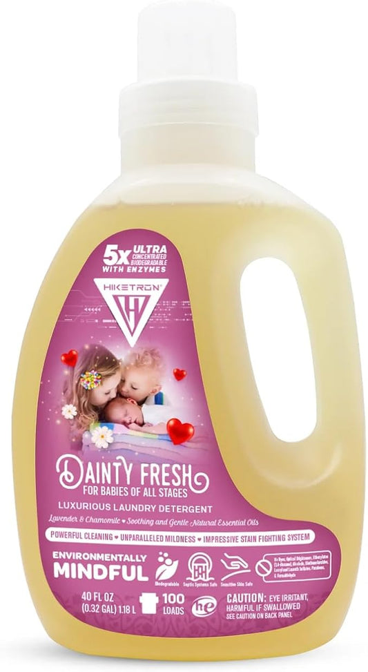 Hiketron Dainty Fresh For Babies Liquid Laundry Detergent, 5x Ultra Concentrated, Tough Stains Remover, Long Lasting Scent (40 Fl Oz, Pack of 1)