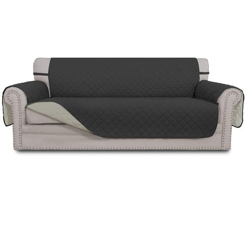 Easy-Going Reversible Couch Cover for 3 Cushion Couch Sofa Cover for Dogs Water Resistant Furniture Protector Cover with Foam Sticks Elastic Straps for Pet Cat (Sofa, Darkgray/Beige)