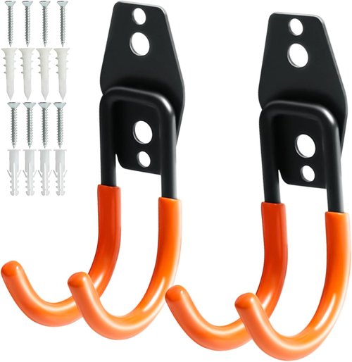 KURUI Heavy Duty Garage Hooks - 2 Pack Metal Storage Hooks for Ladders & Cables | Wall Mount Utility Hangers