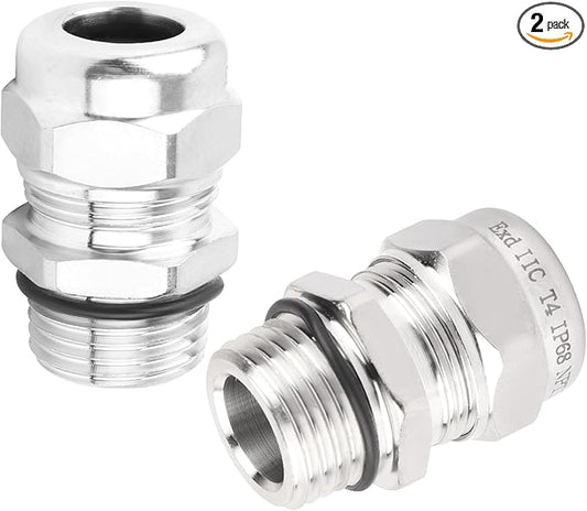 2 Pcs 1/2" NPT Stainless Steel Waterproof Cable Gland, IP68 Waterproof Adjustable Cable Glands, Strain Relief Cord Grip Connectors with Gaskets and Locknut for 6-12mm Cable Diameter
