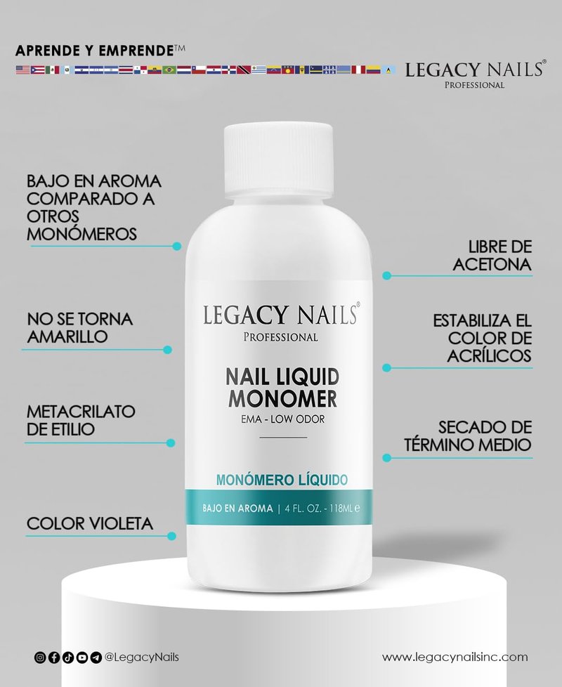 LEGACY NAILS Professional NAIL LIQUID MONOMER - MMA-Free, Acetone-Free, Low Odor Formula, Compatible with All Acrylic, Perfect for Nail Extensions, Sculpting & Overlays - 473ml / 16 FL.oz.