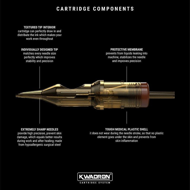 Kwadron Tattoo Needle Cartridge, Box of 20, Round Liners Long Taper - 7 Round Liner Long Taper - 35/7RLLT