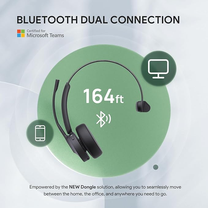 Yealink BH70 Mono Wireless Bluetooth Headset with Microphone for Work, up to 35h Talking, Native Bluetooth via Microsoft Teams Certified, Compatible with Cisco Webex & Jabber, Zoom, Google Meeting