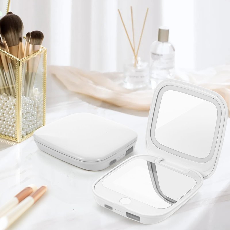 HiPai UV Camera Mirror for Sunscreen Test & SPF Detection, 1x/2x Magnifying Travel Mirror with Dimmable LED Lights, Handheld 2-Sided Portable Makeup Mirror for Handbag/Pocket,White
