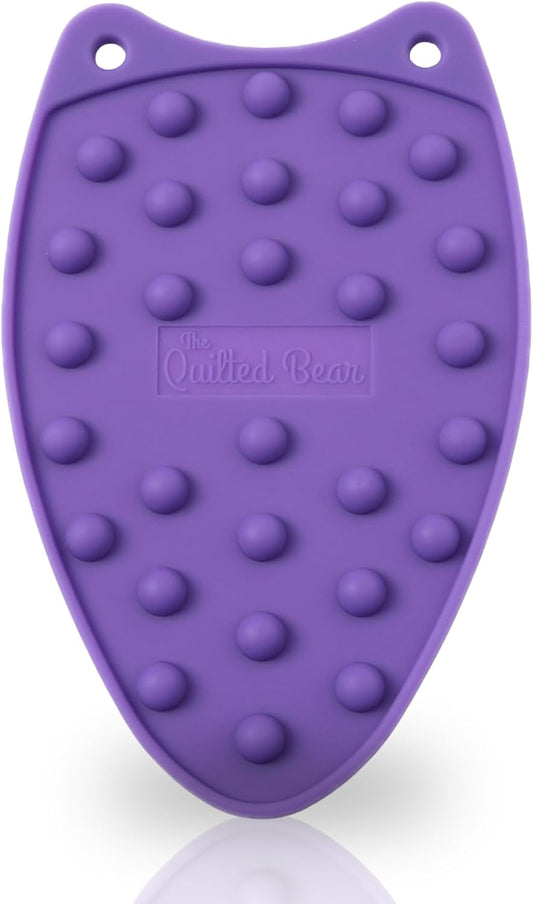 Quilted Bear Mini Iron Rest - Silicone Heat Resistant Mat for Crafting & Sewing - Durable Purple Surface