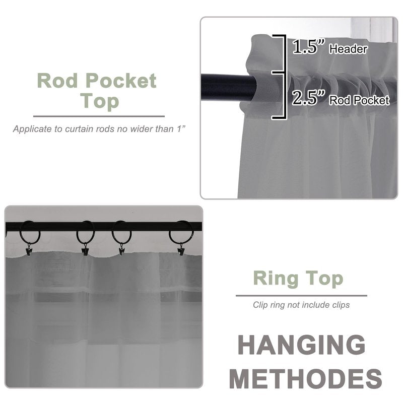 OWENIE Grey Sheer Curtains 120 Inches Long 2 Panels Set, Airy Lightweight Sheer Grey Curtains for Living Room Bedroom, Farmhouse Voile Filmy Rod Pocket Curtains Drapes, 2 Pcs, Each 59" Wx120 L Inch