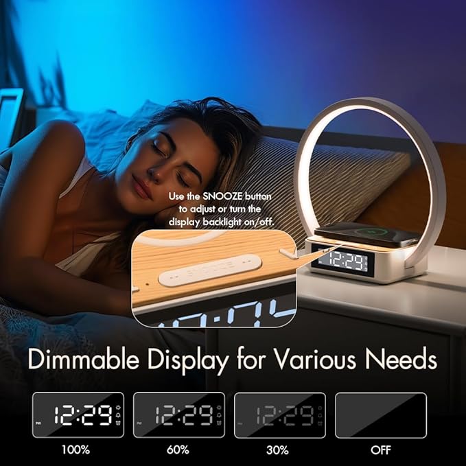 SMARTERIOR Wireless Charging Station with Alarm Clock,Bedside Lamp with Sunrise Wake-Up Light,Wireless Phone Charger,Touch Table Lamp with 3 Brightness Levels,Idea Gifts for Women,Men,Teens,Adults
