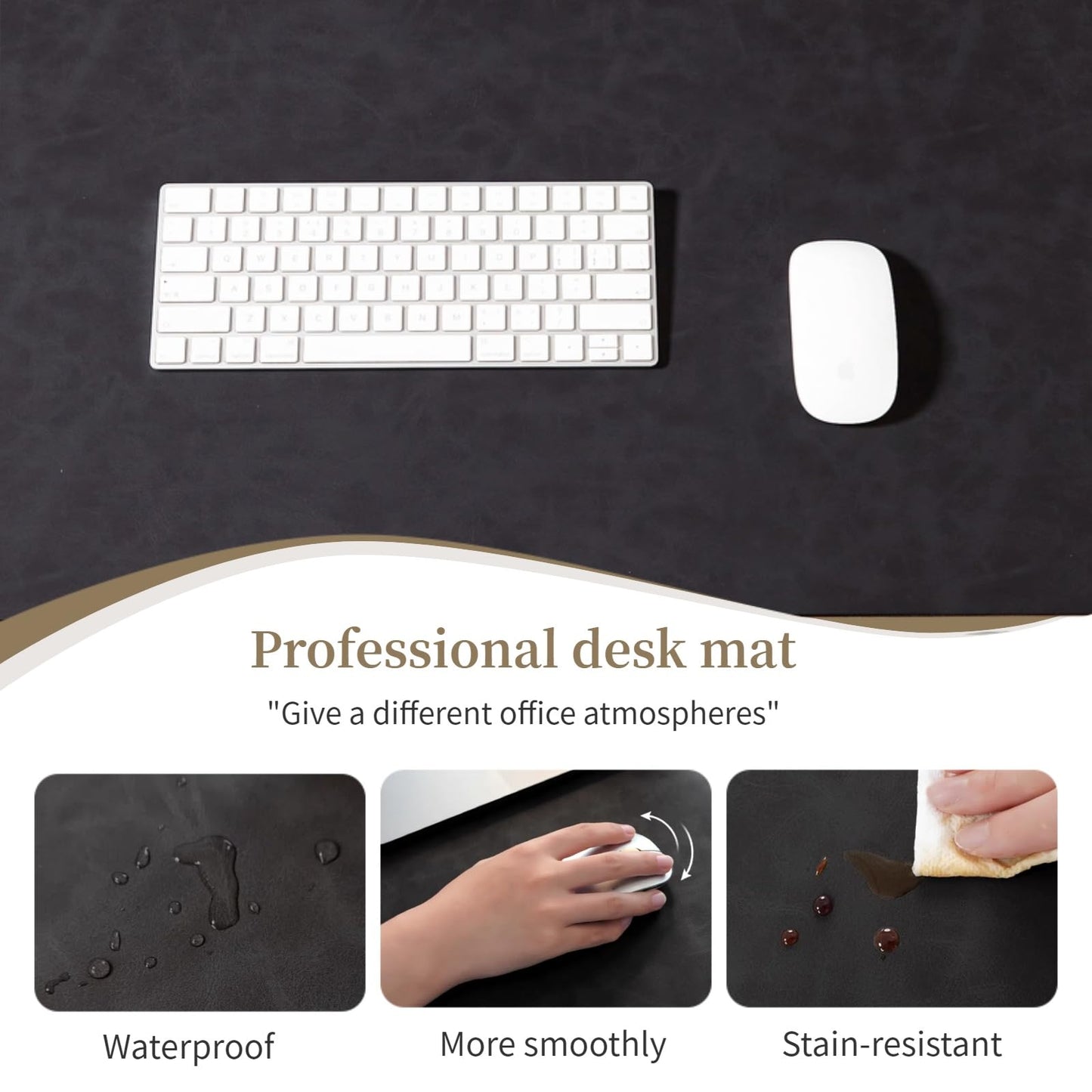 Leather desk pad for computer and laptops, Ideal for gaming and office use, Large mouse pad and keyboard mat, desk mat special for man. A complimentary wrist pad and phone stand. (Black, 17.7"x 39.37)