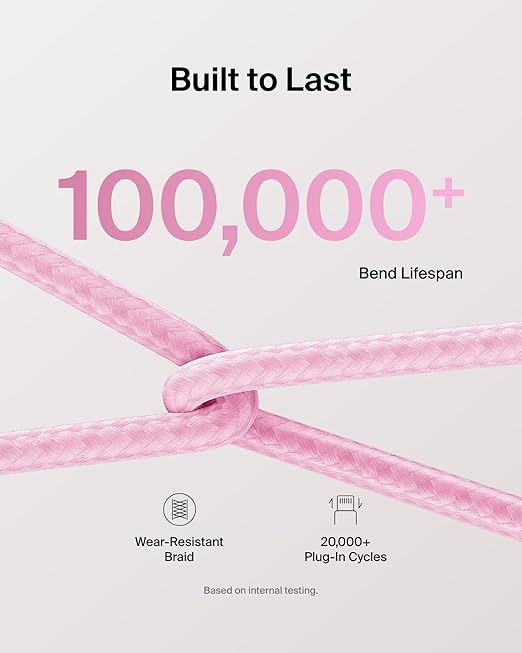 Belkin USB C to USB C Cable 2-Pack, 9.9ft, 60W - Type C Charger, iPhone Charger Cord, Soft, Braided, Flexible for iPhone 17, Galaxy S25, Pixel 10, Airpods, iPad Pro & More, Travel Essentials - Pink