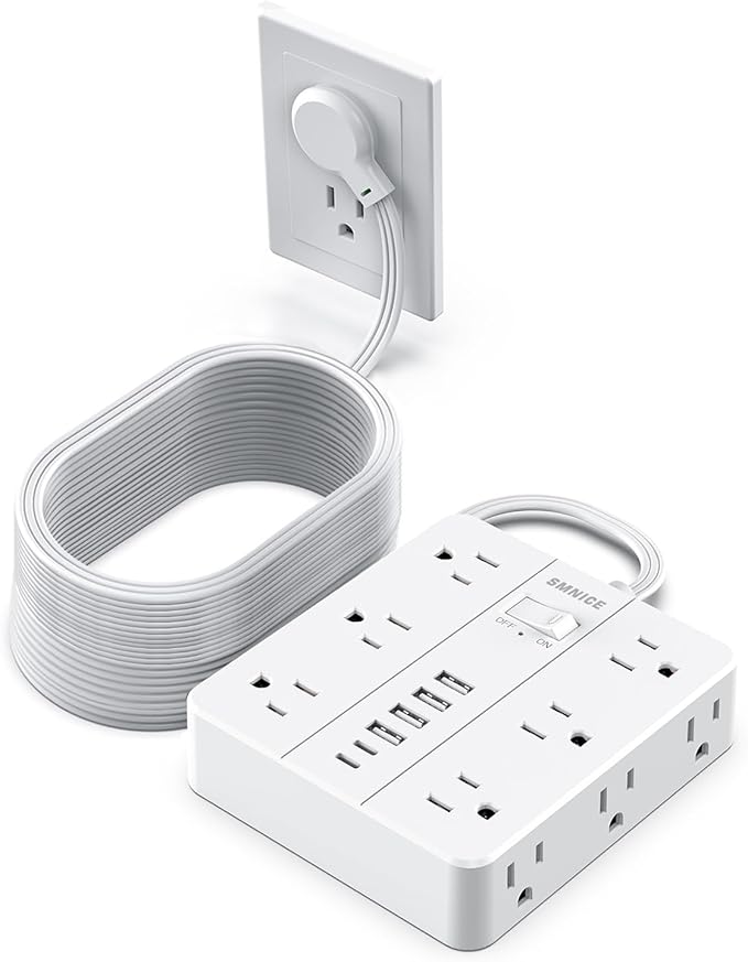 Power Strip 23ft Extension Cord,SMNICE Flat Plug with 12 Outlets 6 USB(2 USB C),Power Strip Charging Station with Overload Protection for Home, Dorm,Office