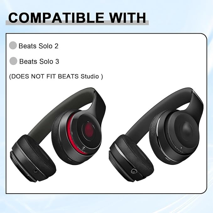 Replacement Ear Pads for Beats Solo 2 & Solo 3 Wireless On-Ear Headphones, Ear Cushions, Headset Earpads, Ear Cups Cover with Soft Protein Leather (Black)
