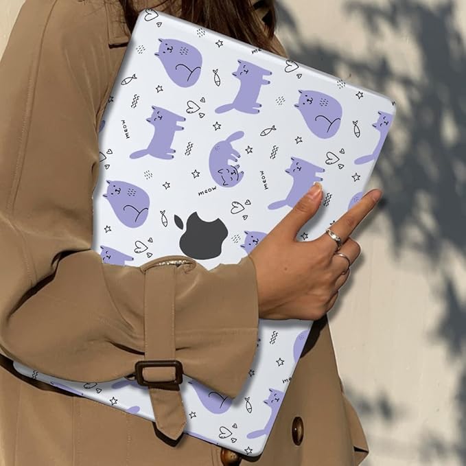LCMOCICO Compatible with 2021 2020 2019 2018 MacBook Air 13 inch Case M1 A2337 A2179 A1932 Touch ID, Crystal Clear Pattern Plastic Hard Shell Case for MacBook Air 13 inch M1 2021, Cute Cat & Fish