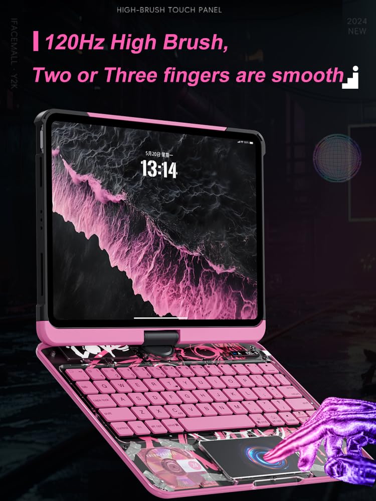 Transparent Case with Wireless Keyboard for iPad Air 13 Inch (M3/M2, 2025/2024), 7 Colors Backlight, Multi-Touch Trackpad, 360° Rotating Stand with Pencil Holder for iPad Pro 12.9 Inch (6/5/4/3 Gen)