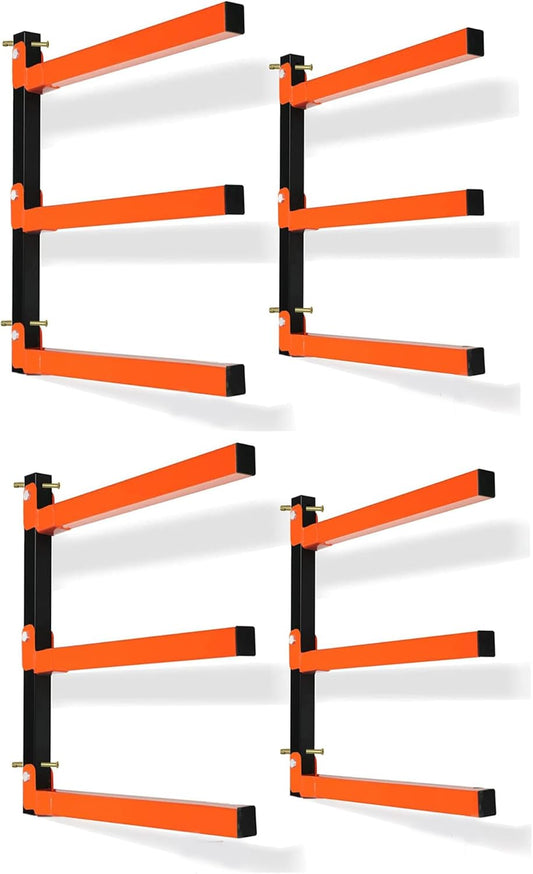 Thanaddo Heavy Duty Metal Wall Mount Lumber Storage Rack - 3-Level Organizer for Indoor & Outdoor Use (4 Pack)