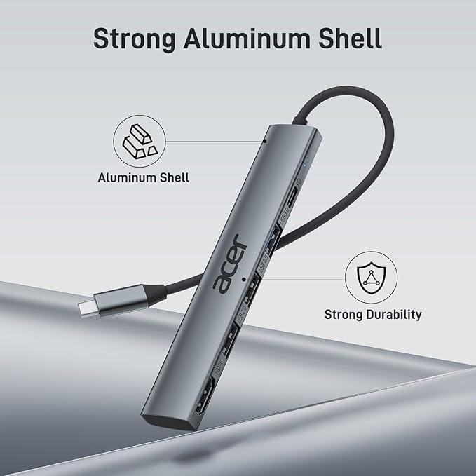 Acer 5 in 1 USB C Hub with 4K HDMI, 100W Power Delivery, 3 USB A Data Ports, USB C to HDMI Multiport Adapter for Laptop, PC, Tablet, MacBook Neo/Pro/Air, iPad Pro/Air, iMac, iPhone 17/16/15
