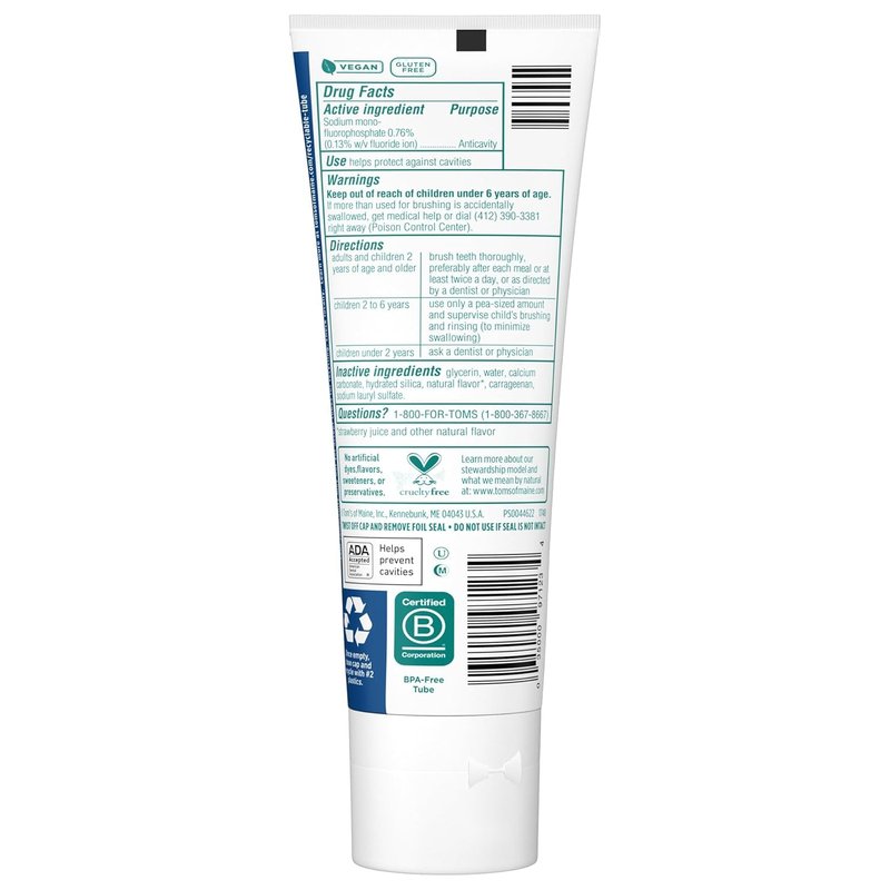 Toms Of Maine Silly Strawberry Childrens Anticavity Fluoride Toothpaste, 5.1 Ounce - 6 per case.