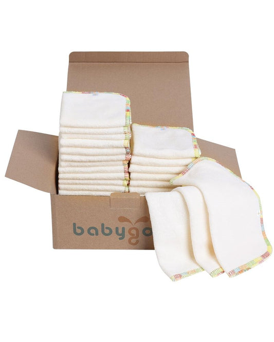 Babygoal 30PCS Reusable Diaper Wipes, Natural Unbleached Baby Face Wipes, Soft Sturdy, 8 x 8 Inches, 30BW02-B