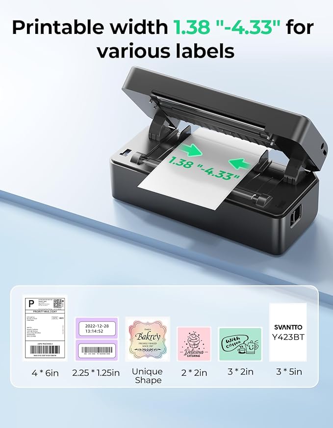 SVANTTO Bluetooth Thermal Label Printer, 4x6 Shipping Label Printer for Small Business, Compatible with iOS, Android, Windows, Mac, Amazon, Shopify, USPS, UPS, Etsy, Black
