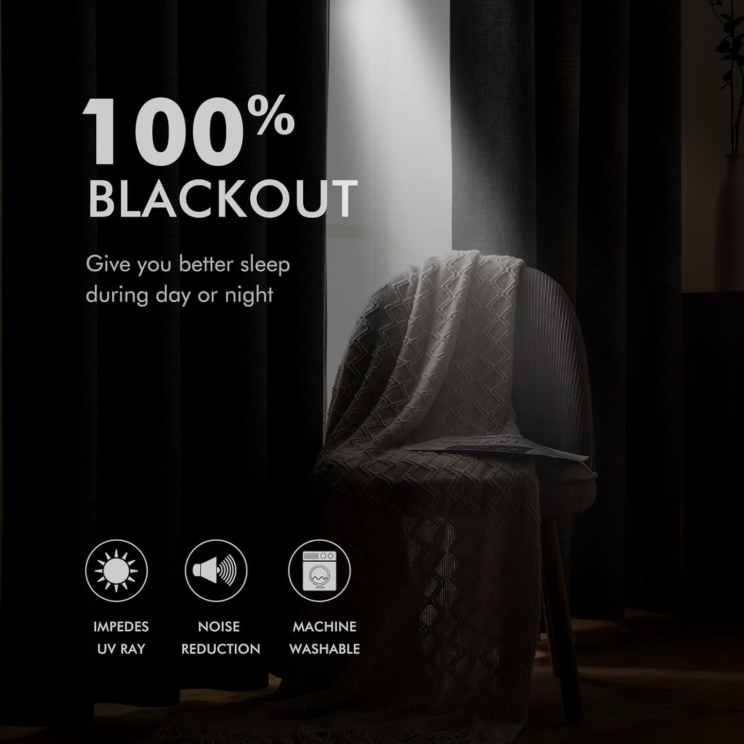 MIULEE 100% Blackout Linen Textured Curtains - Thermal Insulated Room Darkening Drapes | 52 x 96 Inch (2 Panels)