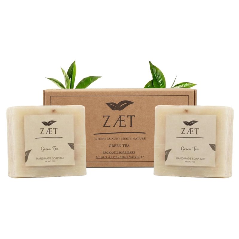 Green Tea Soap Bar - Natural Handmade Moisturizing & Exfoliating Soap | 2 Pack, 140g Each