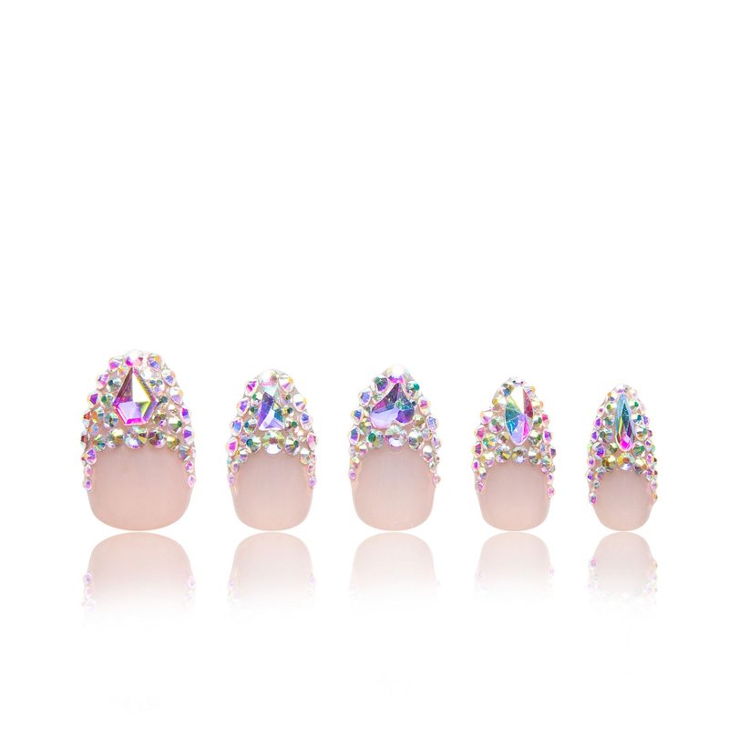 LOVFUL Press on Nails Noir d'Or | Handmade with Full Covered Crystals | Reusable Full Cover Nails | Almond Regular 1.0 in | P003-M