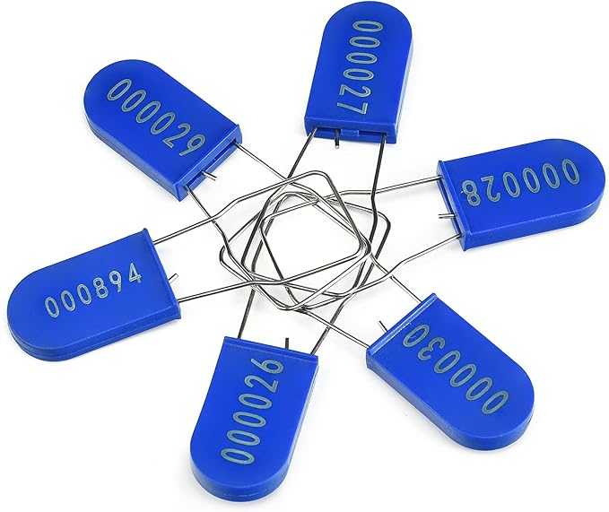 LeadSeals 1000PCS Plastic Padlock Security Seals Metal Wire Padlocks Electric Meter Lockout Tags Disposable Anti-Tamper Lock Numbered Anti Tamper Tags Blue