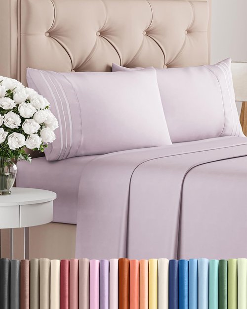 King Size 4 Piece Sheet Set - Comfy Cooling Bed Sheets | Hotel Luxury Bedding - Soft, Wrinkle-Free, Deep Pockets - Oeko-Tex Certified - Light Lavender