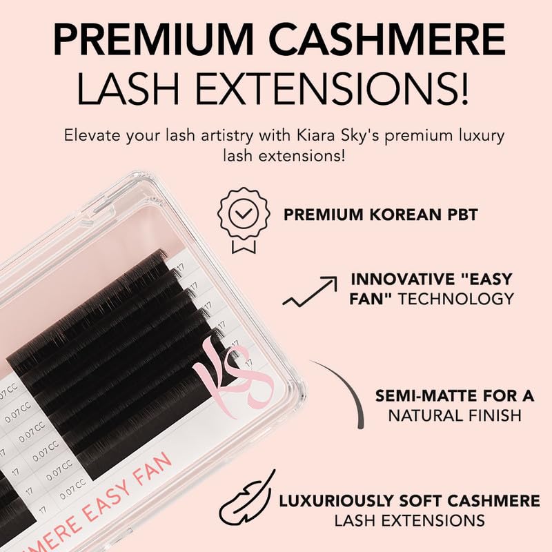 Kiara Sky Lash Premium Cashmere Easy Fan Lash Extensions - Soft Semi-Matte Finish | Professional Use | Black (C-0.03-15mm)