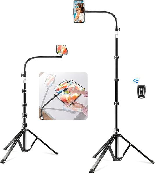 elitehood 80” Tall Phone Stand Tripod, Floor Phone Recording Holder, Heavy Duty Adjustable iPhone Tripod Stand Compatible with iPhone 15 14 13 12