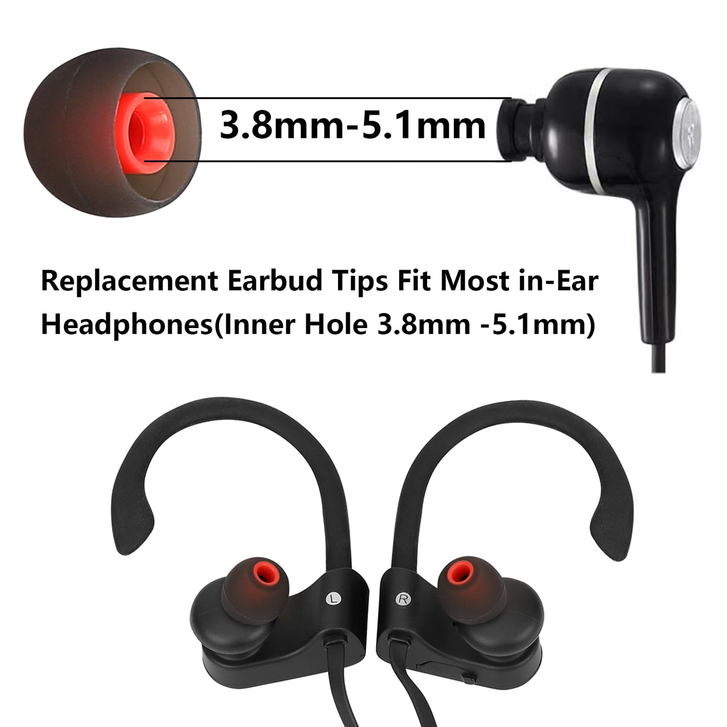 MMYQXI Silicone Replacement Earbud Tips Earbud Covers Ear Tips Fit for in-Ear Headphones (Inner Hole 3.8mm -5.1mm) Earbud Replacement Tips 9 Pairs