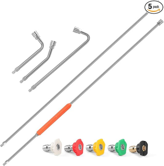 120" Gutter Cleaning Tools From the Ground, Pressure Washer Extension Wand with 5 Power Washer Nozzle Tips Replacement Pressure Washer Lance Wand with 30Â°/90Â°/120Â°Gutter Cleaner Attachment Curved Rods