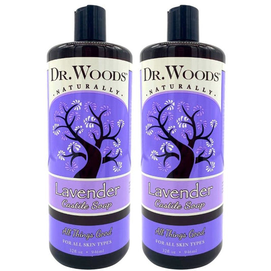Dr. Woods Lavender Liquid Castile Soap - Castile Soap with Pure Lavender Oil, Body Wash for Men and Women, Natural Cleanser for Face, Hands, and Body - 32 Fl Oz, Pack of 2