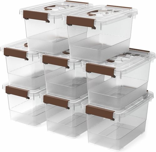 Clear Plastic Storage Bins - 8 Pack Latch Boxes with Handles | 4 Quart Multi-Purpose Containers