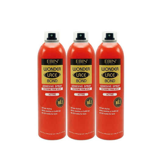 EBIN NEW YORK Wonder Lace Bond Adhesive Spray Active 3-Pack | Extreme Firm Hold 6.08oz/180ml | Active Use, Fast Drying, No Residue, No Build-Up | All-Day Hold for Daily Wig Application