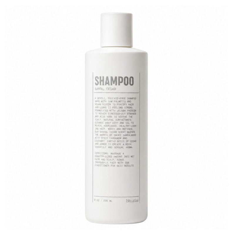 Blu Atlas Natural Shampoo for Men — Sulfate-Free for All Hair Types, 15 Ingredients, No Filler, Helps with Dandruff and Dry Scalp — Santal Cedar Scent, 8 oz
